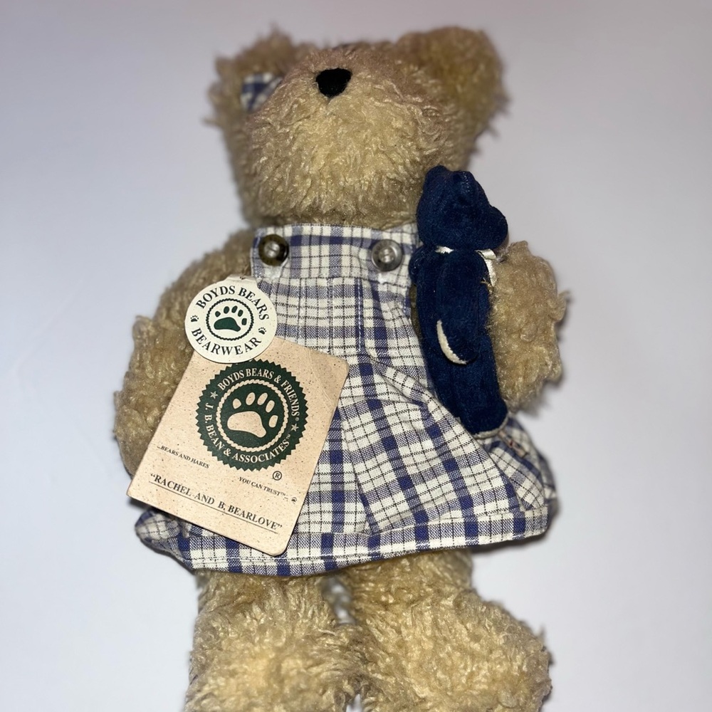 Boyds Bears Cream Teddy in Blue Plaid Dress